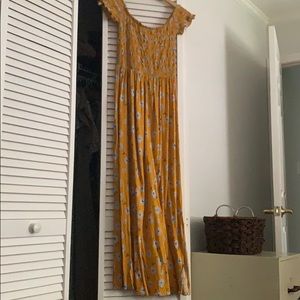 Lark + Grey Mustard floral mocked maxi dress L